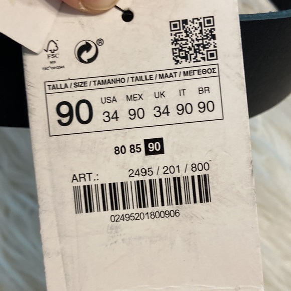 ZARA 100% LEATHER MAN BELT SIZE 34 color black see all photos - Picture 5 of 12